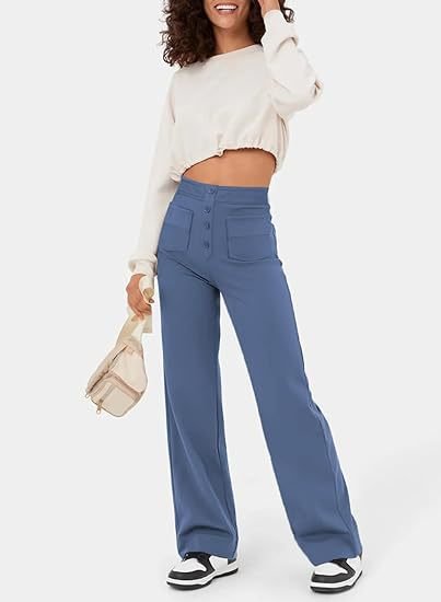 High-waisted Elastic Casual Trousers - Sophia-Light Blue-S (4-6)-Nora Luxe