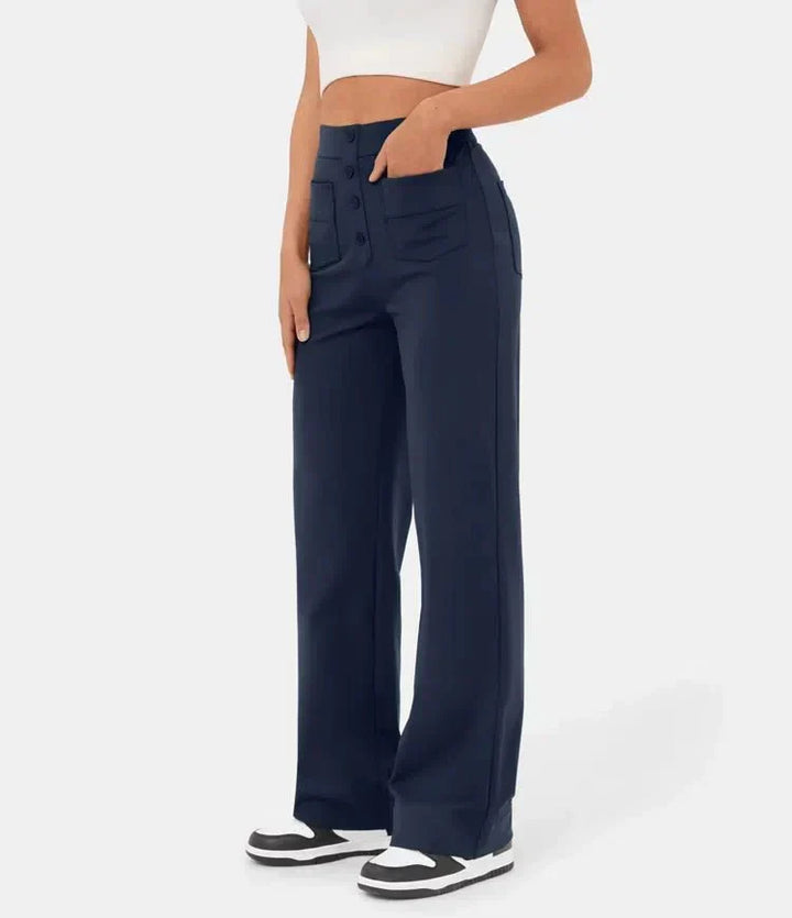 High-waisted Elastic Casual Trousers - Sophia-Navy-S (4-6)-Nora Luxe
