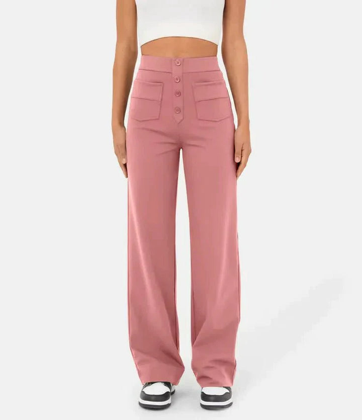 High-waisted Elastic Casual Trousers - Sophia-Pink-S (4-6)-Nora Luxe