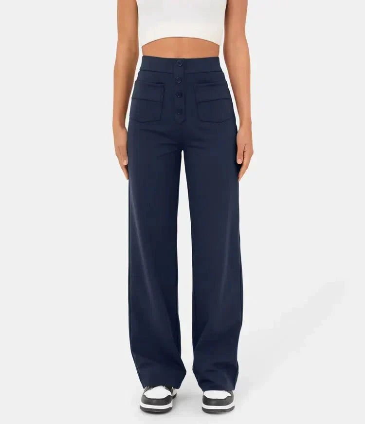 High-waisted Elastic Casual Trousers - Sophia-Stone Green-S (4-6)-Nora Luxe