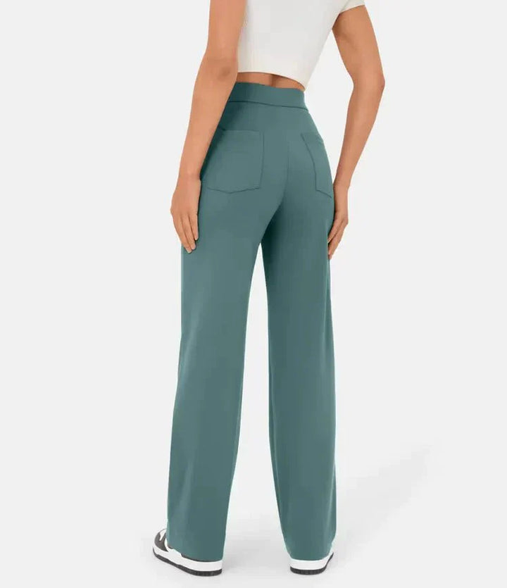High-waisted Elastic Casual Trousers - Sophia-Stone Green-S (4-6)-Nora Luxe