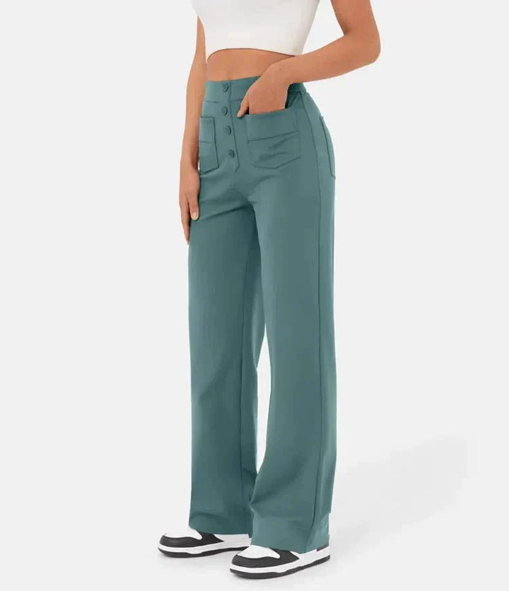 High-waisted Elastic Casual Trousers - Sophia-Stone Green-S (4-6)-Nora Luxe