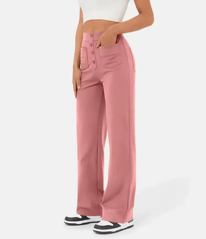 High-waisted Elastic Casual Trousers - Sophia-Stone Green-S (4-6)-Nora Luxe