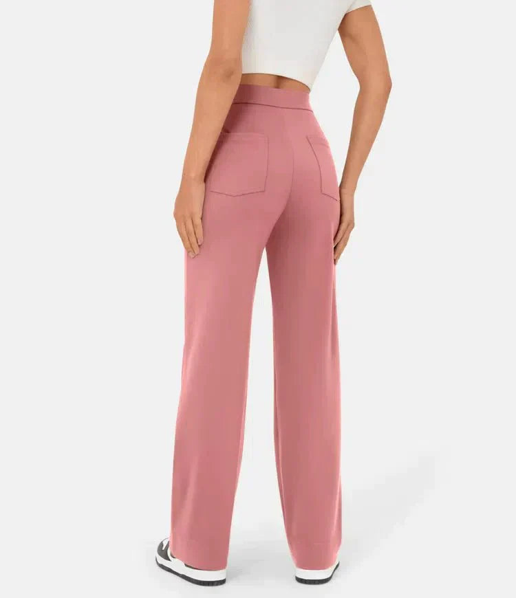 High-waisted Elastic Casual Trousers - Sophia-Stone Green-S (4-6)-Nora Luxe