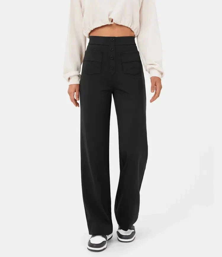 High-waisted Elastic Casual Trousers - Sophia-Stone Green-S (4-6)-Nora Luxe