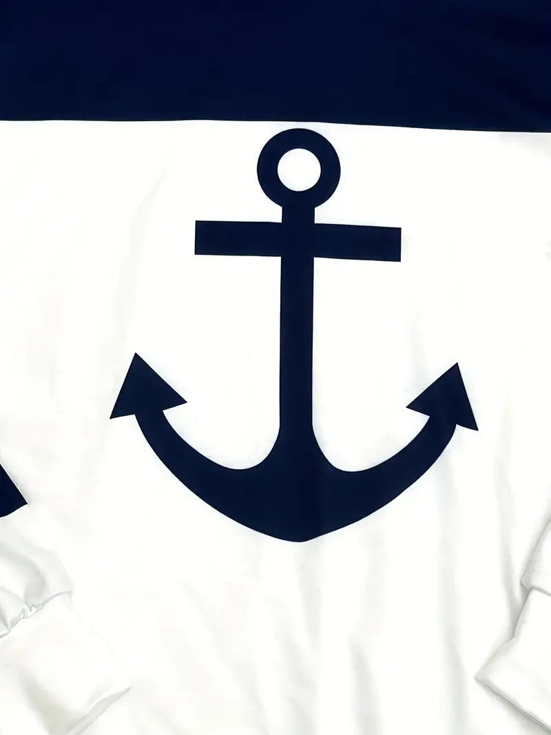 Hoodie with Anchor Print - Nautical Vibes-S-Nora Luxe