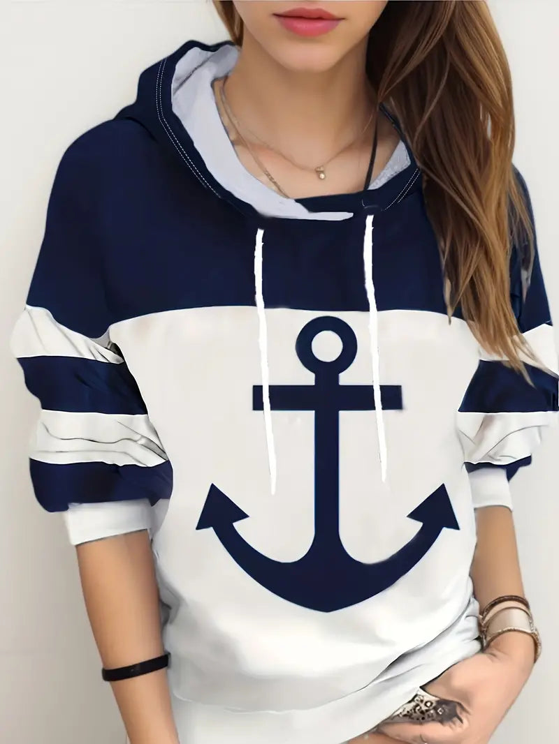 Hoodie with Anchor Print - Nautical Vibes-S-Nora Luxe