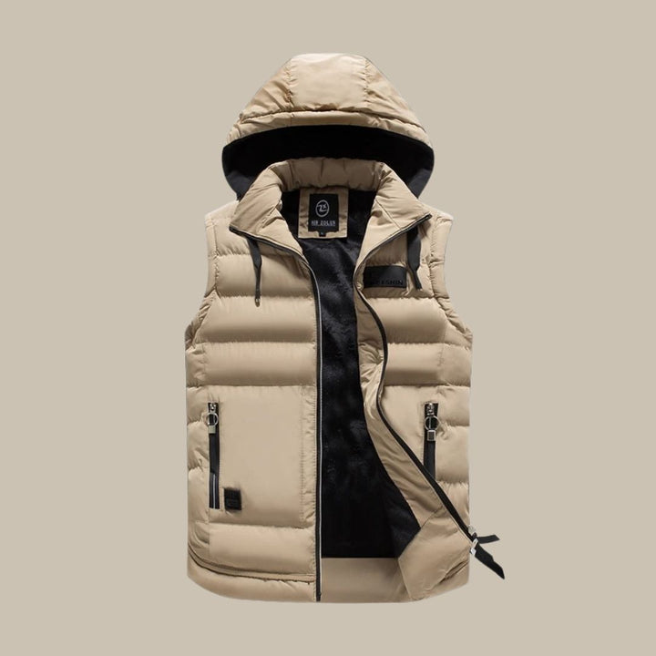 HUGO Hooded Puffer Vest | Casual Bodywarmer for Men-Khaki-L-Nora Luxe