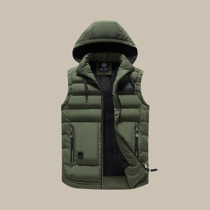 HUGO Hooded Puffer Vest | Casual Bodywarmer for Men-Olive green-L-Nora Luxe