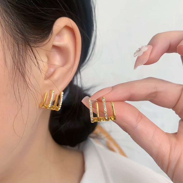 Illusion Earrings with Four Hoops & Zirconia - Zarvia-Gold-The Livary