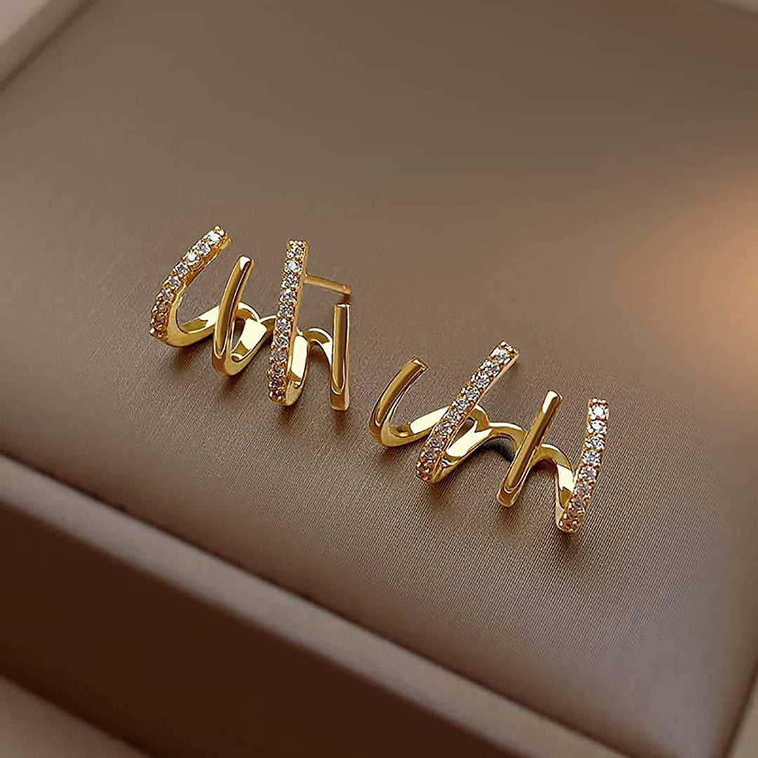 Illusion Earrings with Four Hoops & Zirconia - Zarvia-Gold-The Livary
