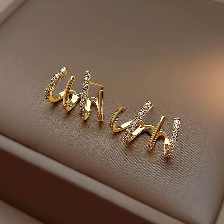 Illusion Earrings with Four Hoops & Zirconia - Zarvia-Gold-The Livary