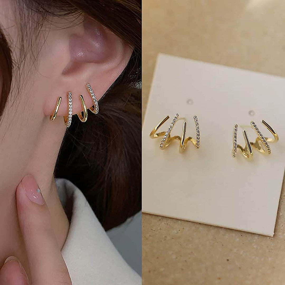 Illusion Earrings with Four Hoops & Zirconia - Zarvia-Gold-The Livary