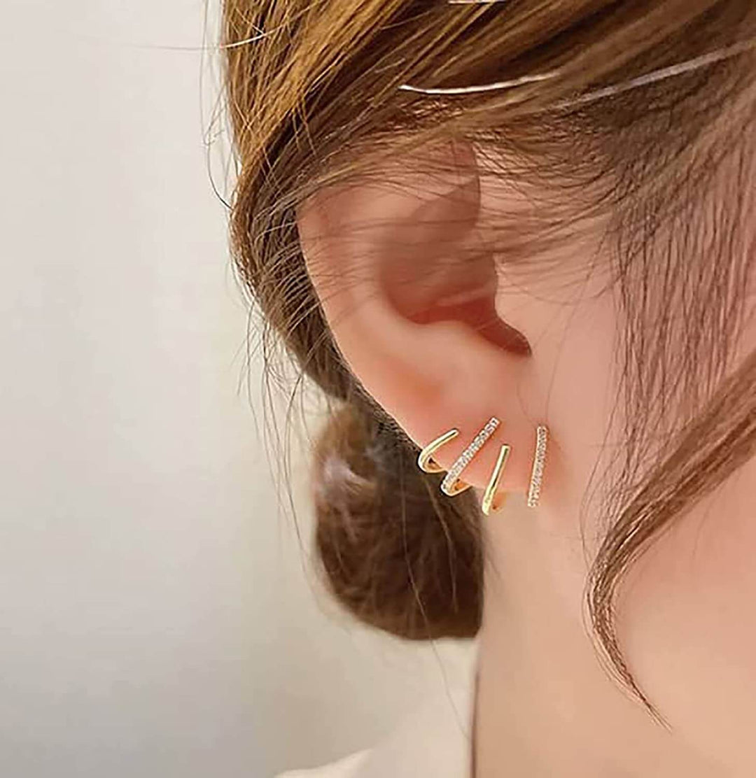 Illusion Earrings with Four Hoops & Zirconia - Zarvia-Gold-The Livary