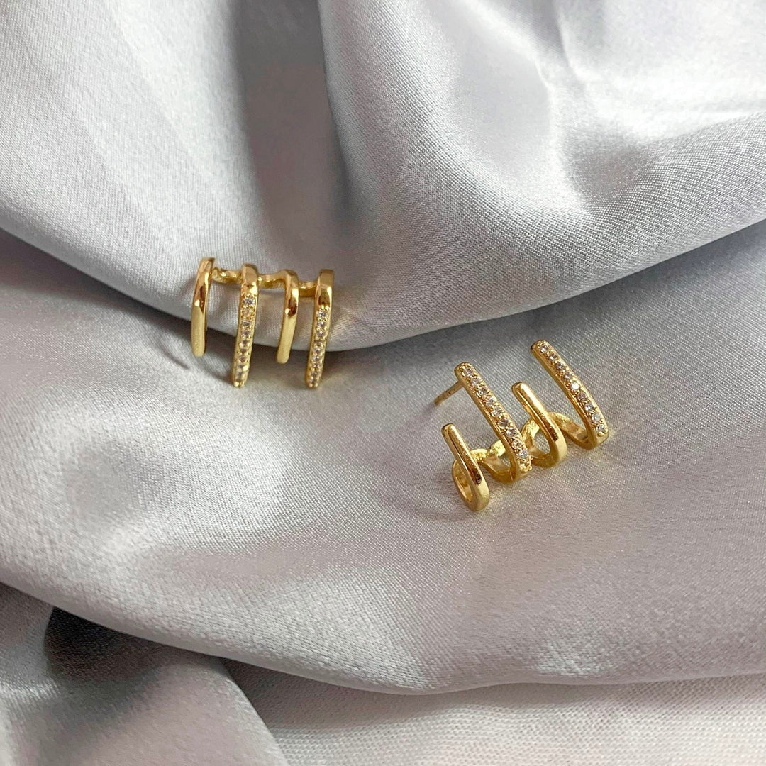 Illusion Earrings with Four Hoops & Zirconia - Zarvia-Gold-The Livary