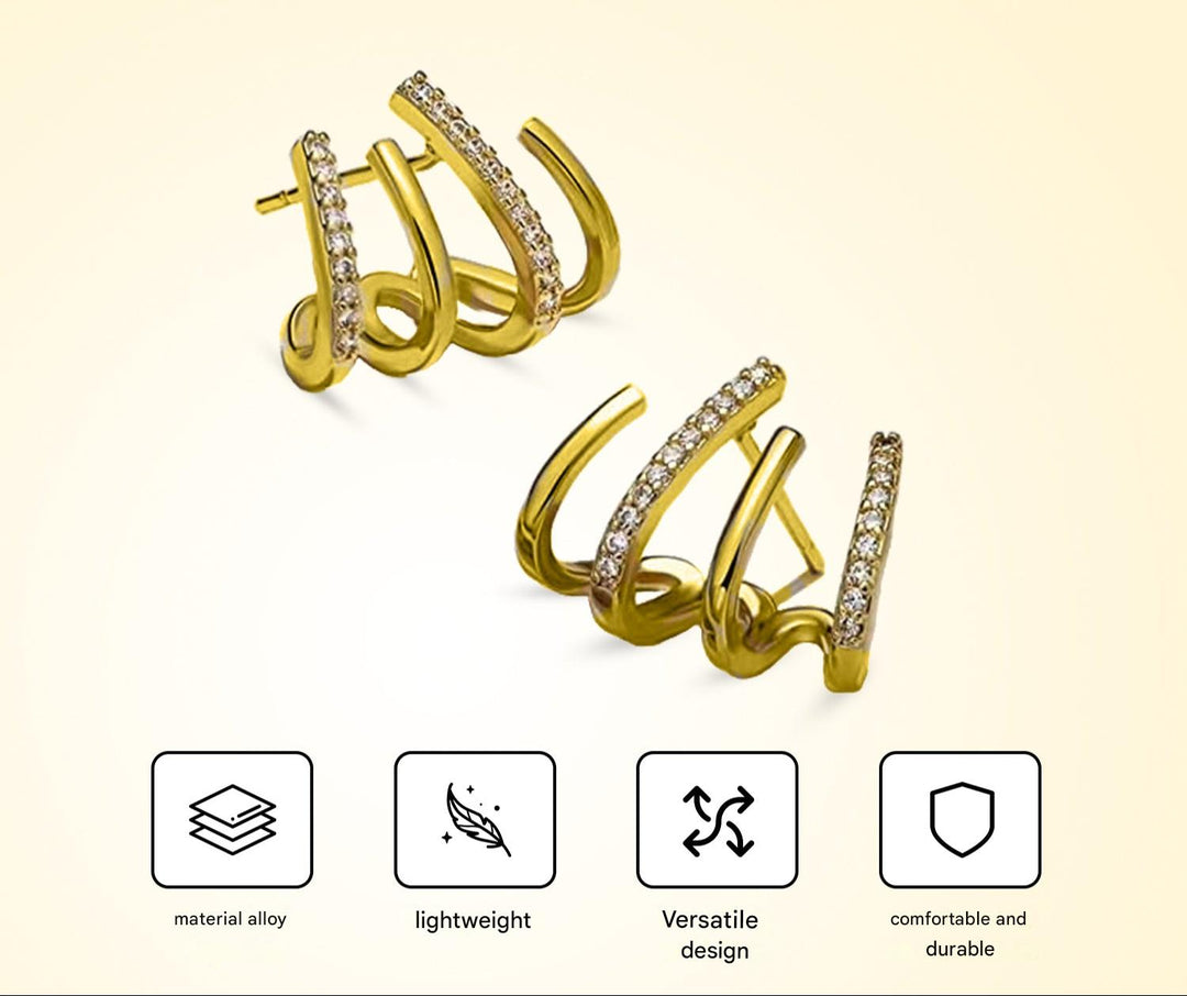 Illusion Earrings with Four Hoops & Zirconia - Zarvia-Gold-The Livary