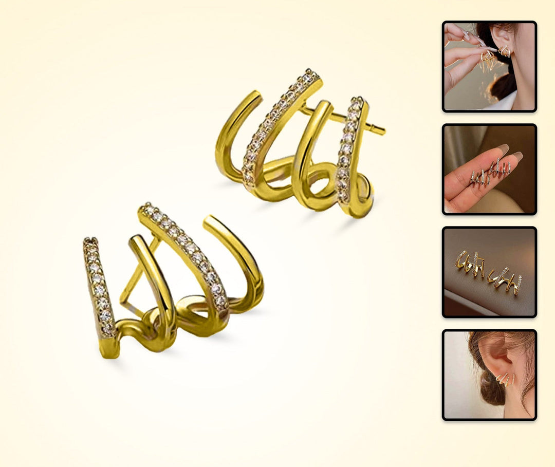 Illusion Earrings with Four Hoops & Zirconia - Zarvia-Gold-The Livary