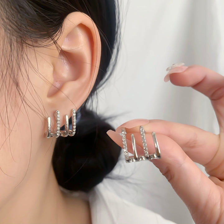 Illusion Earrings with Four Hoops & Zirconia - Zarvia-Silver-The Livary