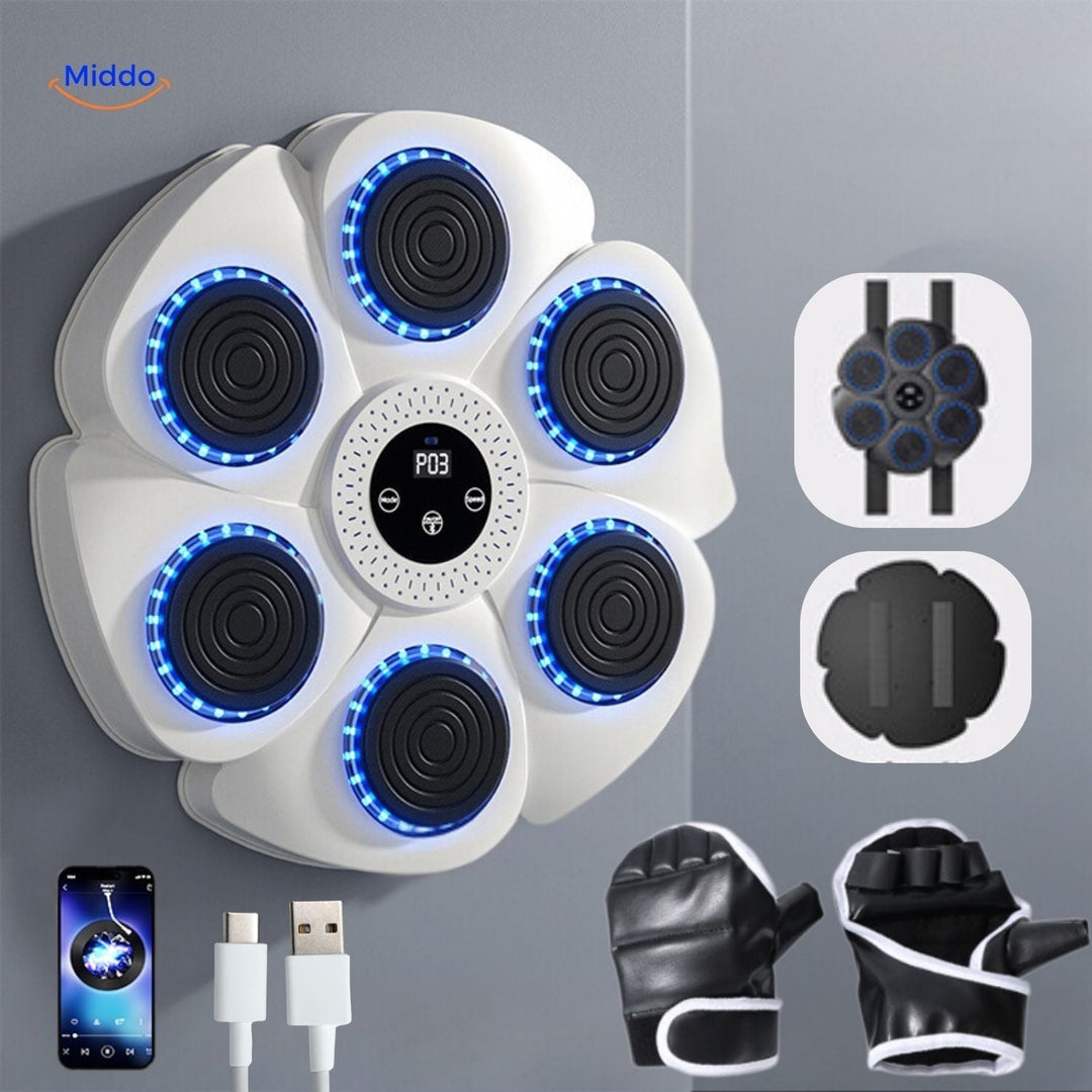 Interactive Smart Boxing Machine - PunchTech-White + Half Finger Boxing Gloves-Nora Luxe