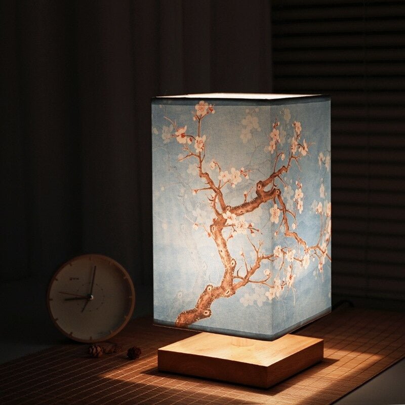 Japanese-Scandinavian Table Lamp - HikariGlow-Blue Flower-Nora Luxe
