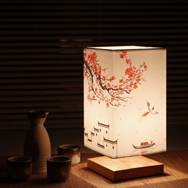 Japanese-Scandinavian Table Lamp - HikariGlow-Red Flower-Nora Luxe