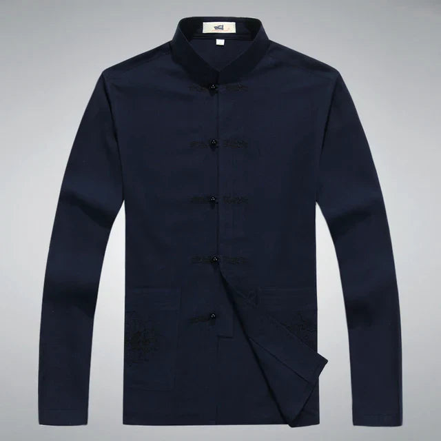 Japanese Style Men's Clothing Set - Hiroshi Tang Set-Marine Blue-S-Nora Luxe