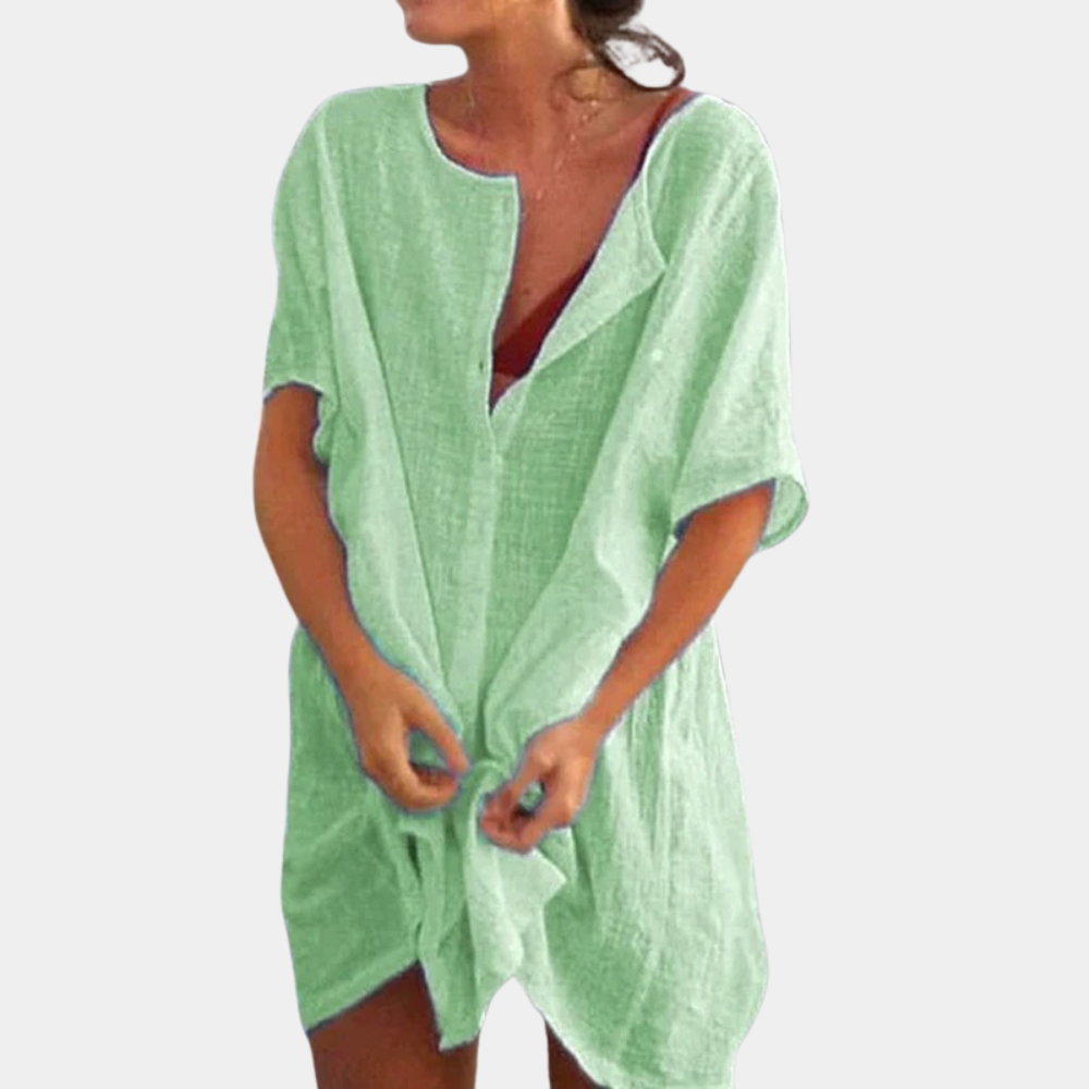 Kate - Comfortable Shirt Dress for Women-Green-S-Nora Luxe