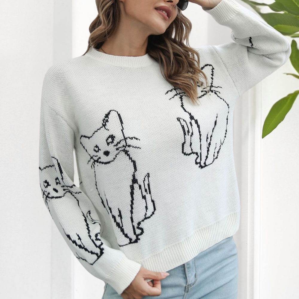 Kebell - Trendy Ladies' Sweater with Cats-Green-XS-Nora Luxe