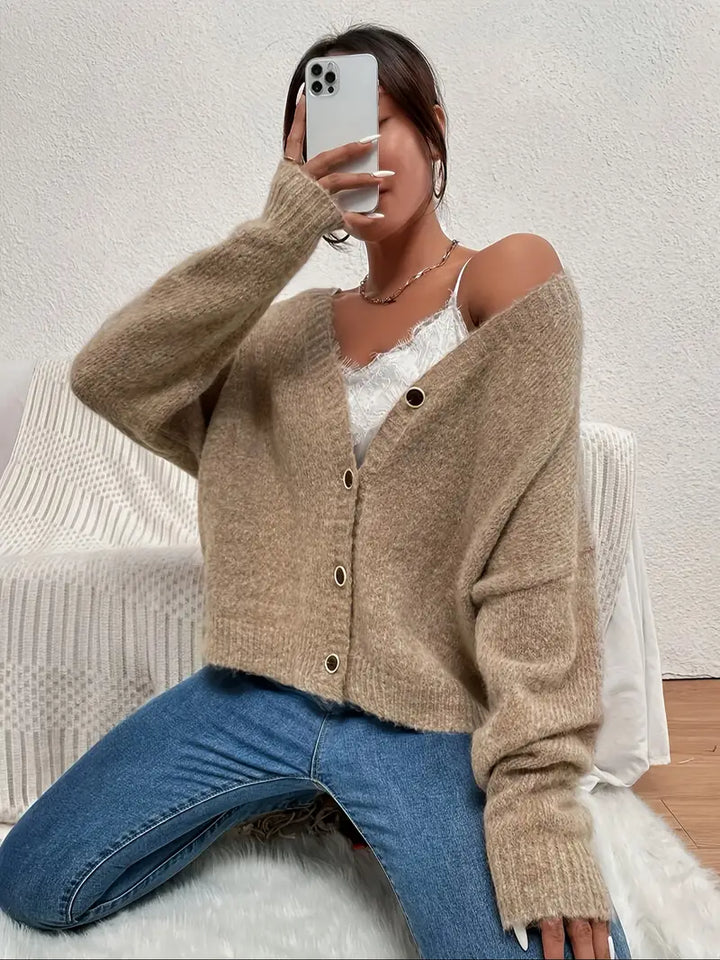 Khaki Knitted Sweater for Women - Evelyn-S-Nora Luxe