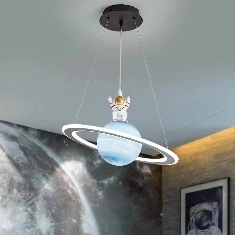 Kids' Room LED Pendant Light - CosmoGlow-Blue Earth-B (With Astronaut)-3 Colour Temperatures-Nora Luxe