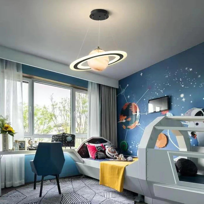 Kids' Room LED Pendant Light - CosmoGlow-Orange Saturn-A (Not an astronaut)-3 Colour Temperatures-Nora Luxe