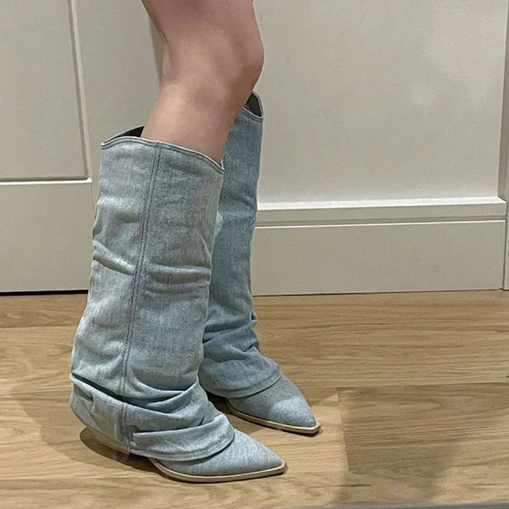 Knee-High Denim Boots - Stella-Light blue-2.5-Nora Luxe