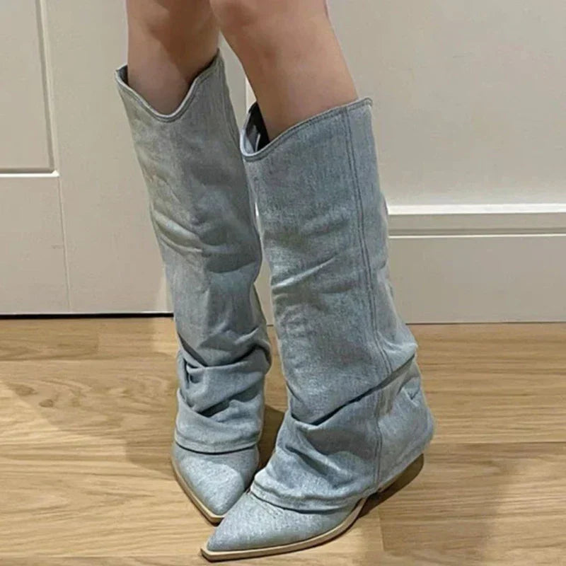 Knee-High Denim Boots - Stella-Light blue-2.5-Nora Luxe