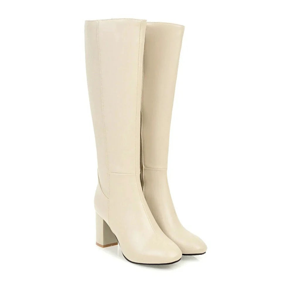 Knee-high Women's Boots with Heel - Sienna-Beige-3.0-Nora Luxe