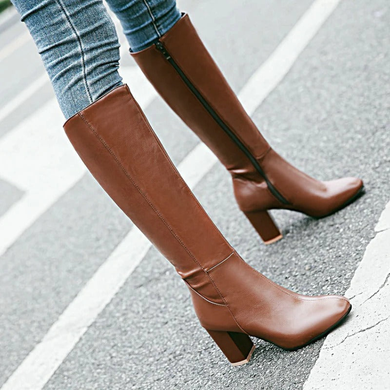 Knee-high Women's Boots with Heel - Sienna-Black-3.0-Nora Luxe