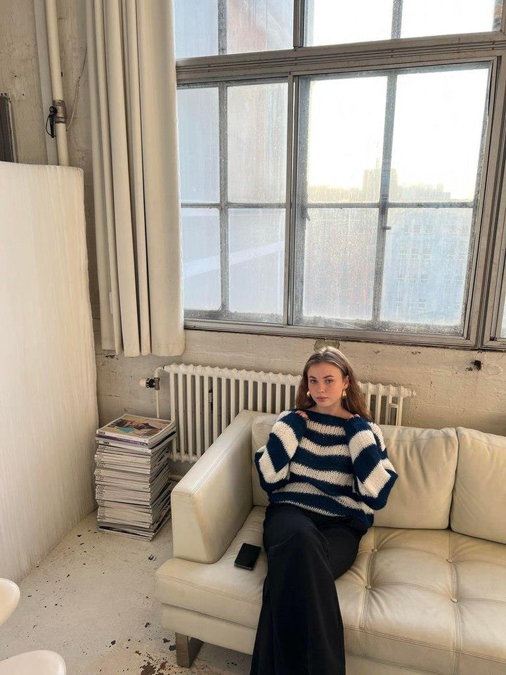 Knitted and Striped Oversized Women's Sweater - Harper-Blue and White-XS/S-Nora Luxe