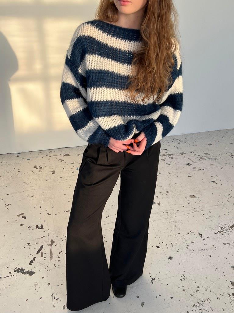 Knitted and Striped Oversized Women's Sweater - Harper-Blue and White-XS/S-Nora Luxe