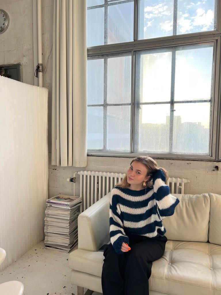 Knitted and Striped Oversized Women's Sweater - Harper-Blue and White-XS/S-Nora Luxe