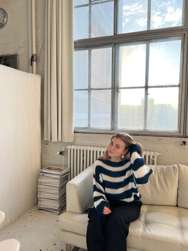 Knitted and Striped Oversized Women's Sweater - Harper-Blue and White-XS/S-Nora Luxe