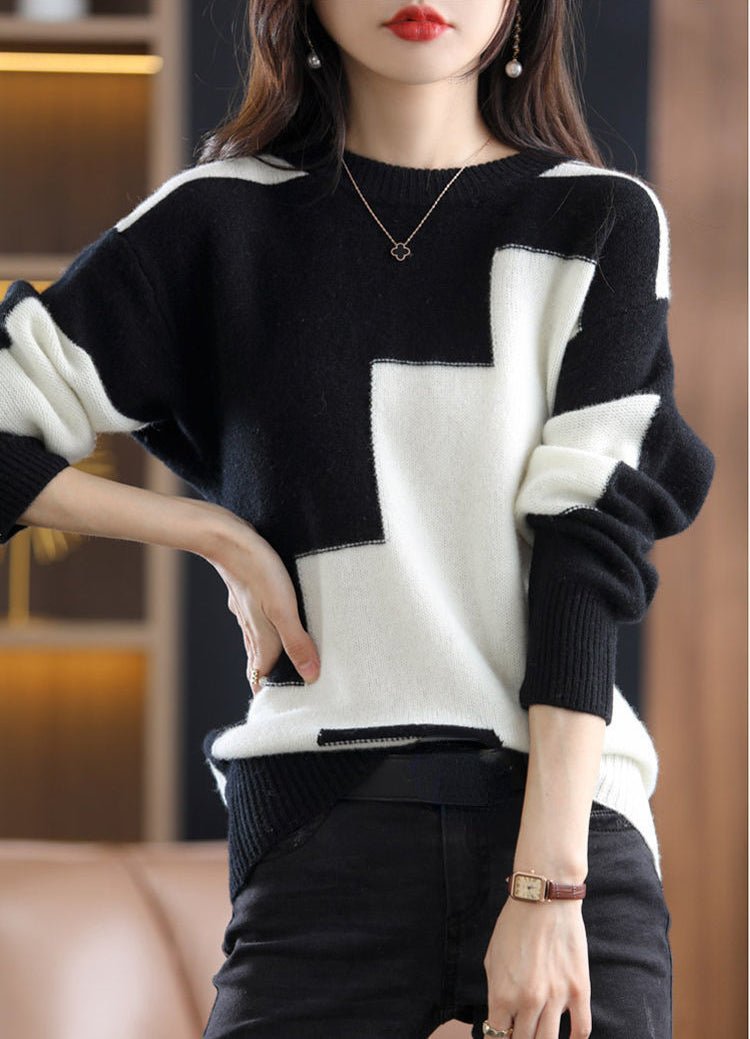 Knitted casual sweater - Arden-White-One size-Nora Luxe