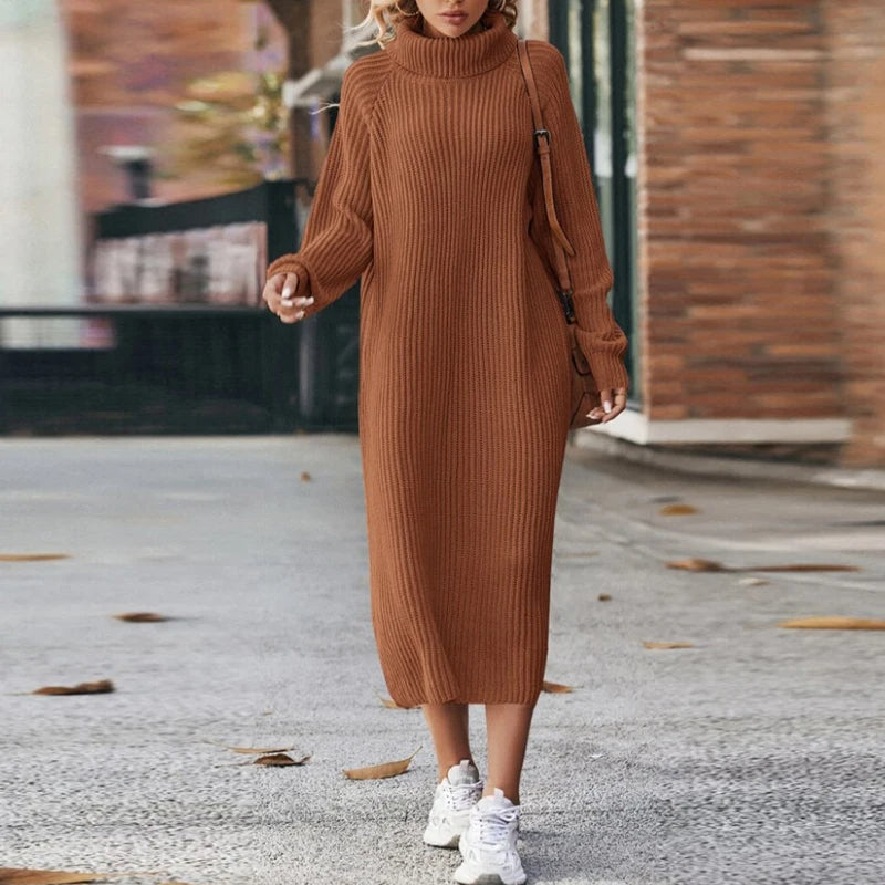 Knitted Cowl Dress for Comfort & Style - Liora-Brown-S-The Livary