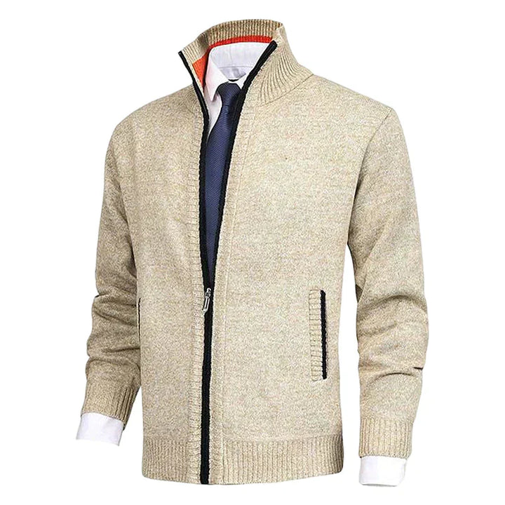 Knitted Jacket with Zip for Men - Theo-Beige-XS-Nora Luxe
