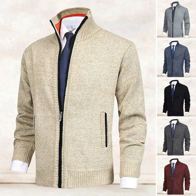 Knitted Jacket with Zip for Men - Theo-Beige-XS-Nora Luxe