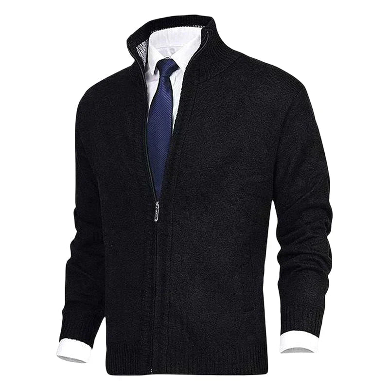 Knitted Jacket with Zip for Men - Theo-Black-XS-Nora Luxe