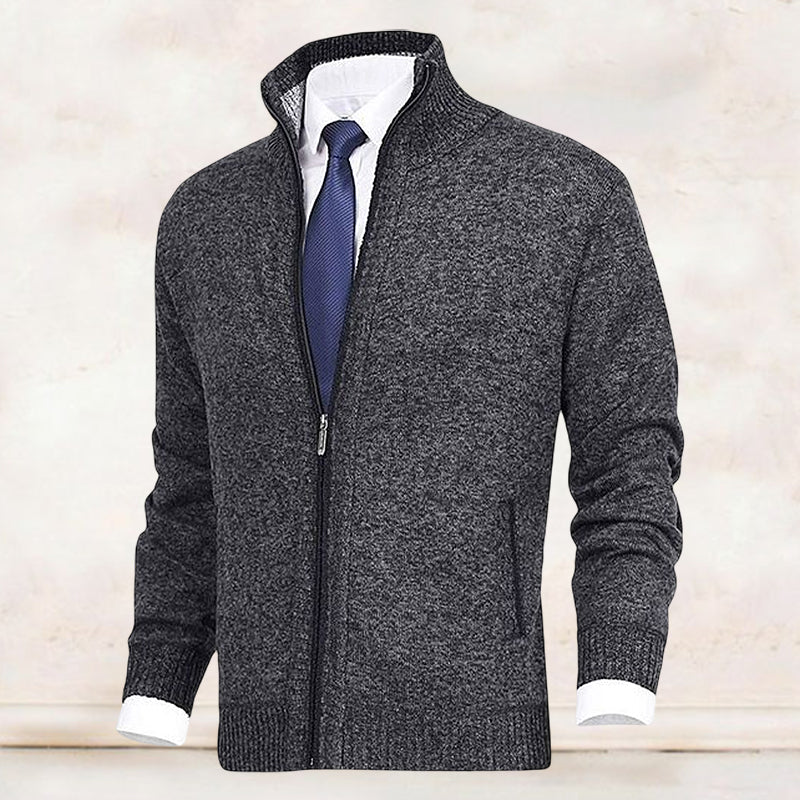 Knitted Jacket with Zip for Men - Theo-Dark Gray-XS-Nora Luxe