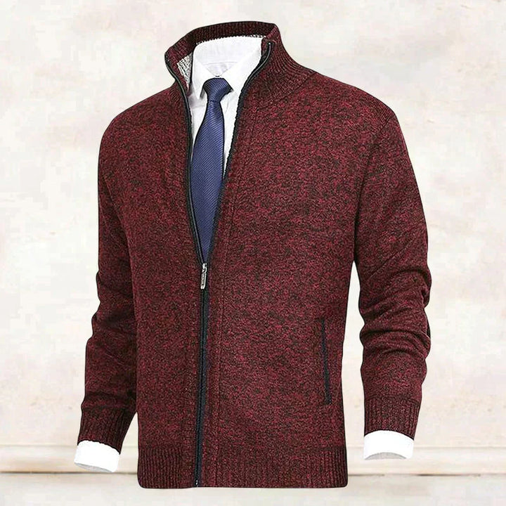 Knitted Jacket with Zip for Men - Theo-Red-XS-Nora Luxe