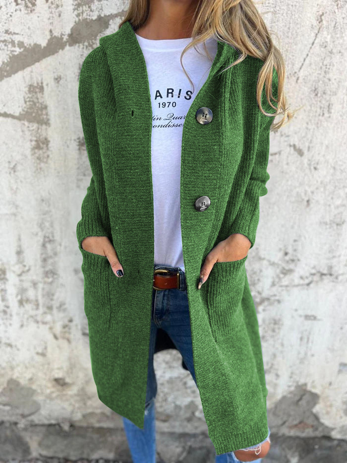 Knitted Long Women's Cardigan with Hood - Liv-Green-S-Nora Luxe