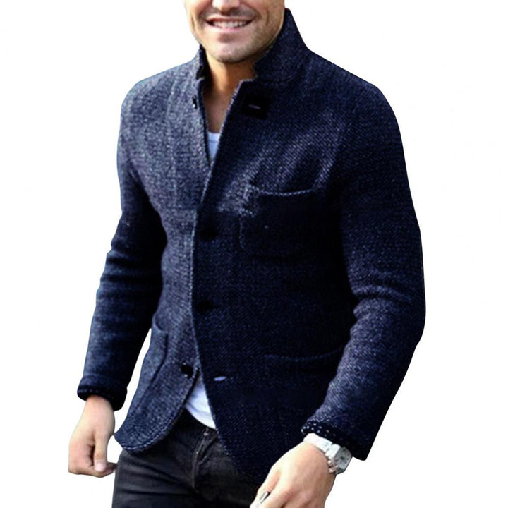 Knitted Men's Cardigan with Buttons - Sven-Dark blue-S-Nora Luxe