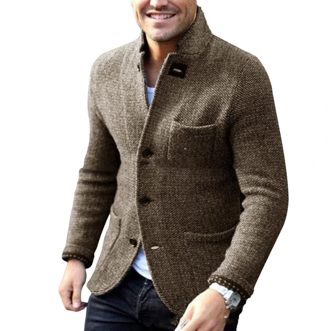 Knitted Men's Cardigan with Buttons - Sven-Khaki-S-Nora Luxe