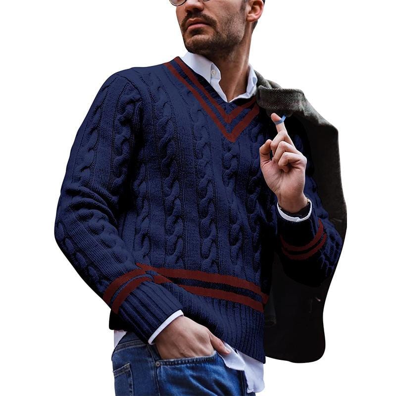 Knitted Men's Sweater - Noah-Dark Blue-S-Nora Luxe